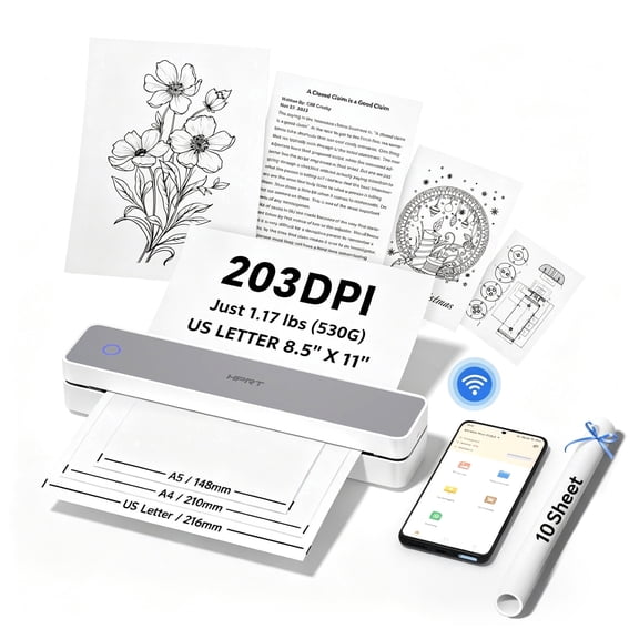 HPRT MT610 Inkless Portable Printer - Wireless Bluetooth Thermal Printer for Mobile Office & Travel, Compatible with iPhone/Android/PC, Supports US Letter & A4 Paper