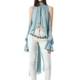 thumbnail image 1 of Women'S Chiffon Blouse Asymmetrical Tops Split Sleeve Sheer Flowy Mock Neck Halter Top Blue S, 1 of 7