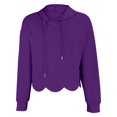 thumbnail image 5 of Cropped Hoodie Women Casual Elegant Cute Scalloped Hem Crop Sweatshirts Long Sleeve Drawstring Pullover 2026 Fall Soft Lightweight Hooded Tops Daily Travel Outfits, Purple M, 5 of 9