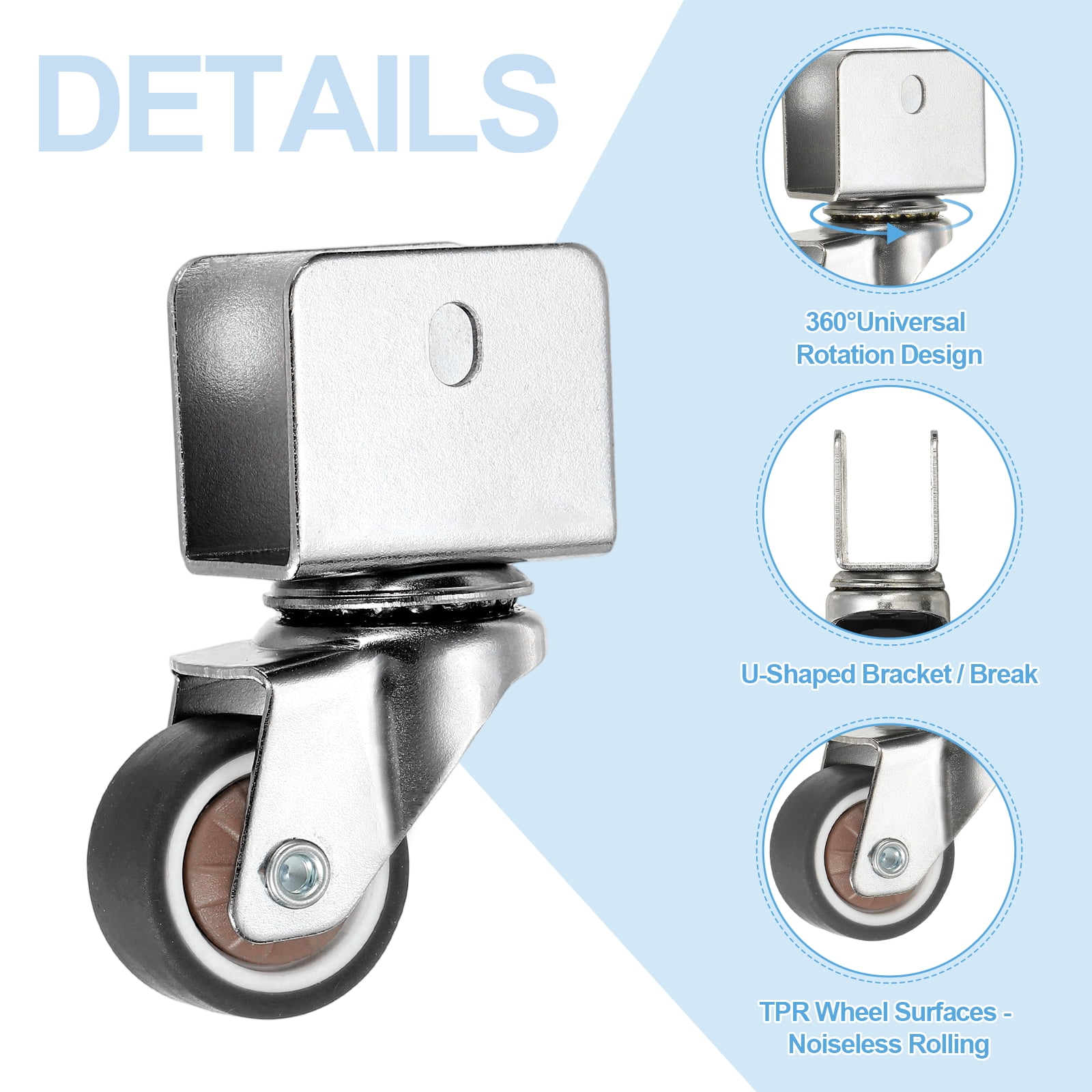 Uxcell Caster Wheels, Swivel Casters with U Bracket Opening Capacity Per Caster for Furniture Office Chairs Carts and Cabinets 1" with 0.7" U Bracket