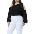 thumbnail image 4 of Agnes Orinda Women's Plus Size Cold Shoulder Tie Long Sleeve Blouses Casual T-Shirt Tee Tops 1X Black, 4 of 6