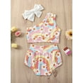 thumbnail image 3 of Bagilaanoe Newborn Girls Swimsuits 3 Piece Bikinis Set Rainbow Print Sleeveless Tops + Shorts + Headband 6M 12M 18M 24M Infant Swimwear Bathing Suit Beachwear, 3 of 9