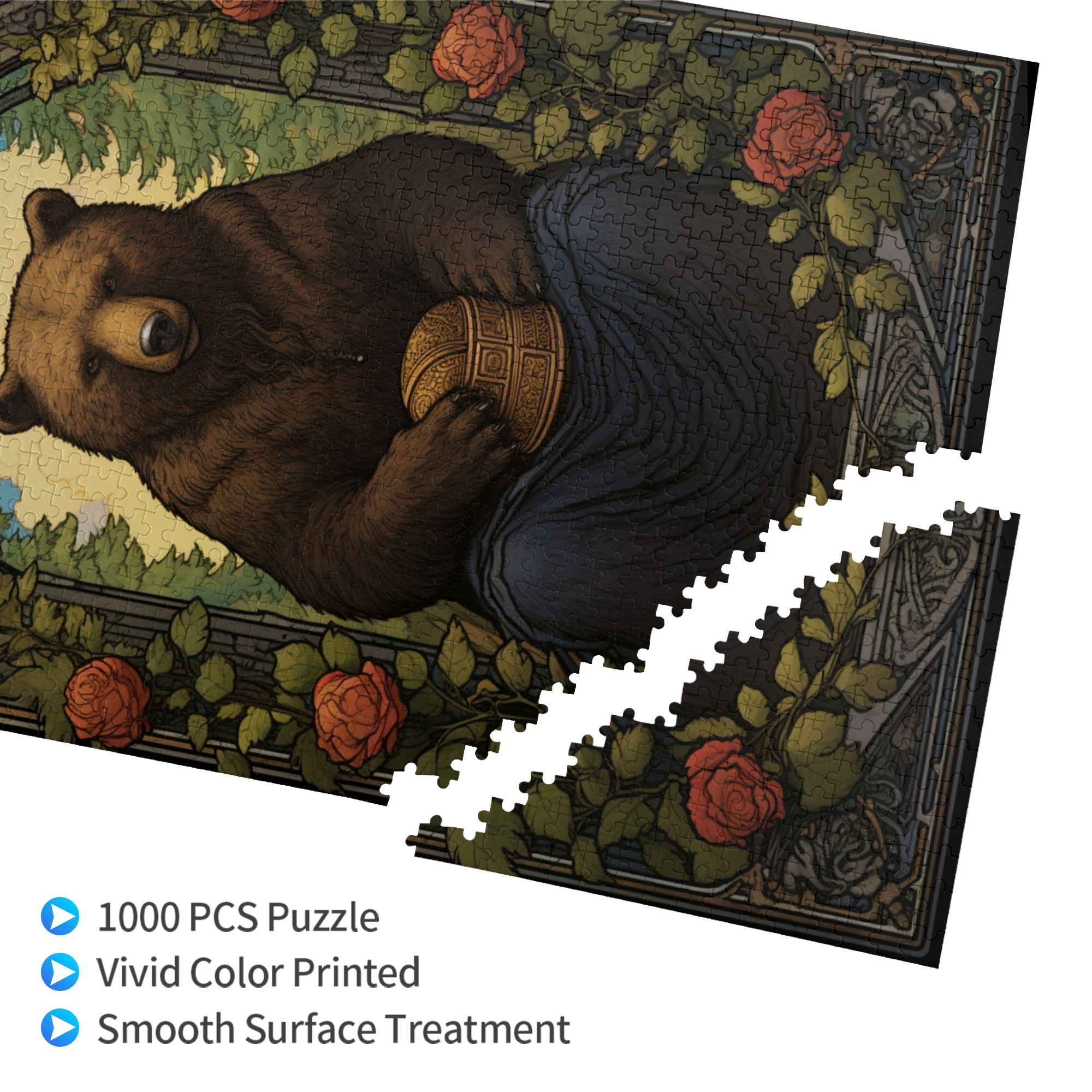 1000 PCS 1000 Pcs Jigsaw Puzzles For Adults Forests Brown Bear,Puzzles Suitable For Entertaining With Family During Holidays,Vintage Style Animal Wooden Puzzle For Home Wall Decoration