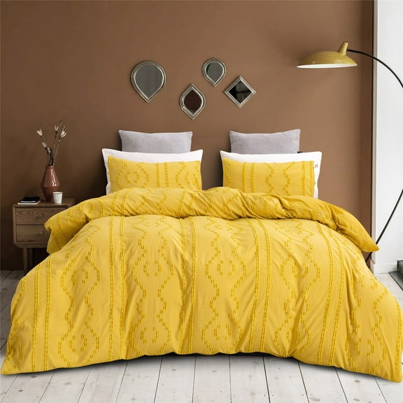 Quilt Cover Three Piece Microfiber, Cool & Breathable Solid Color Sheet Set Pillowcase Yellow