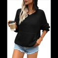thumbnail image 2 of Suéter con Capucha Corta y Estampado de Estrellas para Mujer, Jersey de Punto con Bolsillo Tipo Canguro. Negro L, 2 of 10