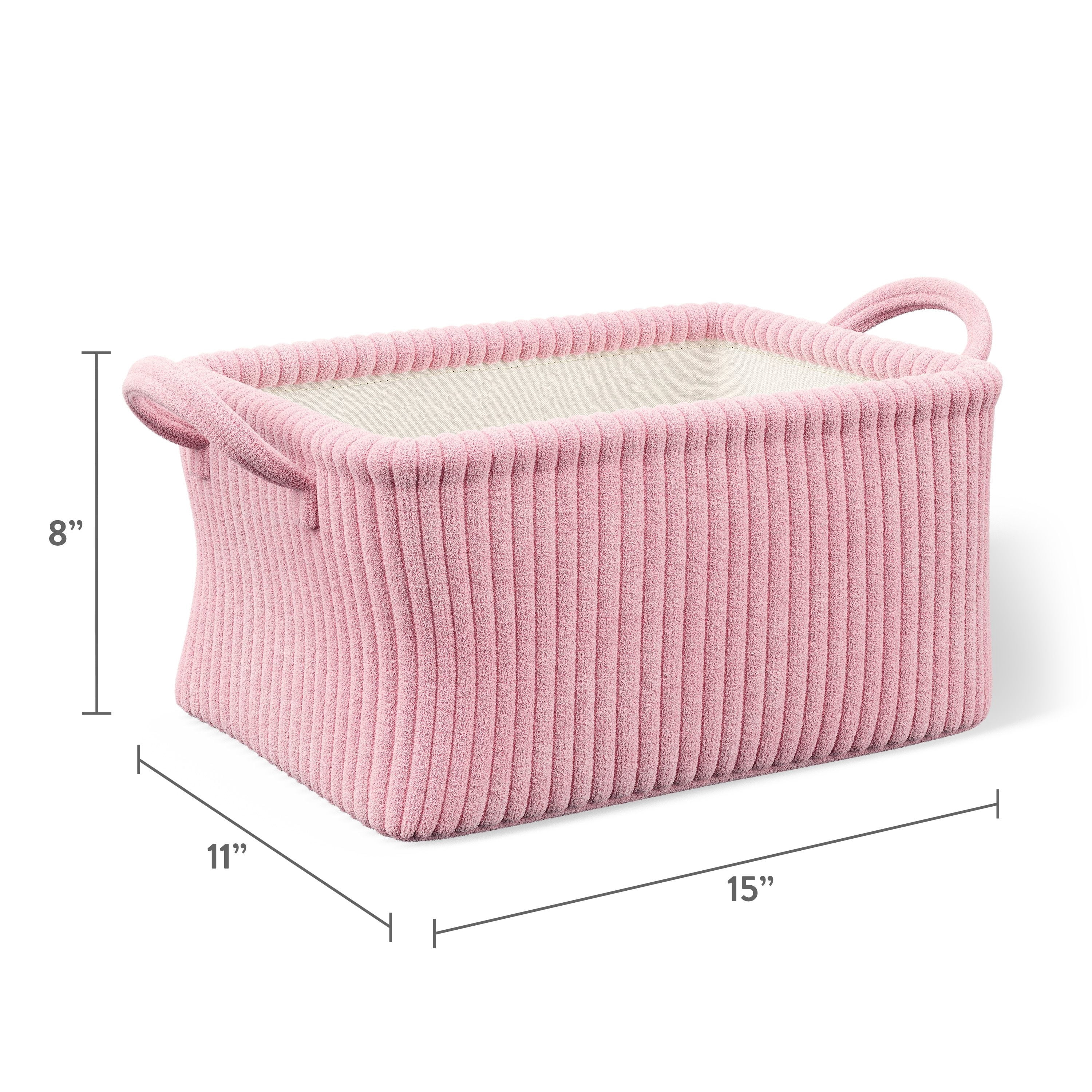 Mainstays Kids Medium Light Pink Ribbed Corduroy Fabric Storage Basket with Handles, 4 Pack