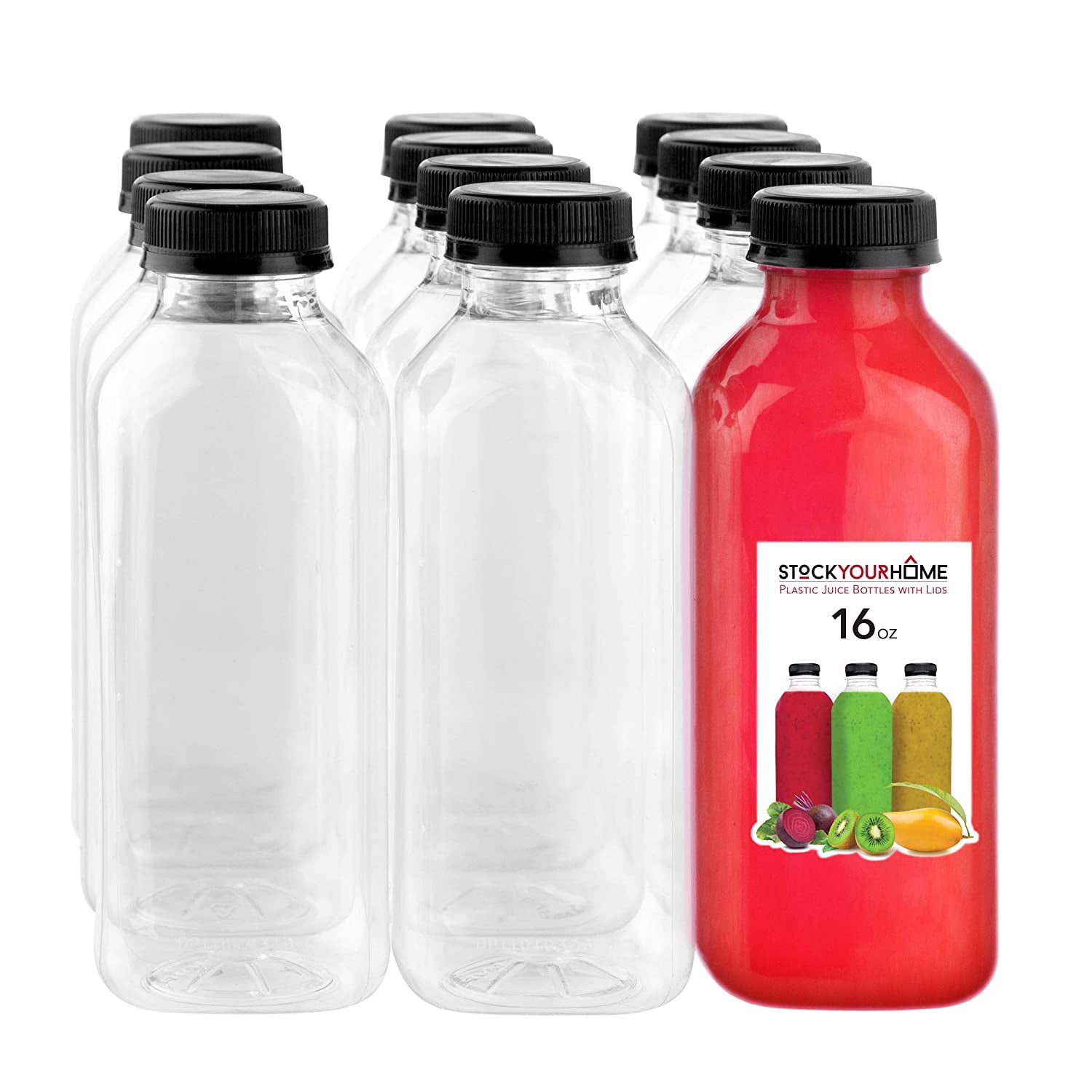 Water Tea and Other Beverages Smoothies Aneco 12 Pack 14 Ounce PET Empty Juice Bottles with Lids Reusable Clear Drink Containers Travel Bottles for Homemade Juices