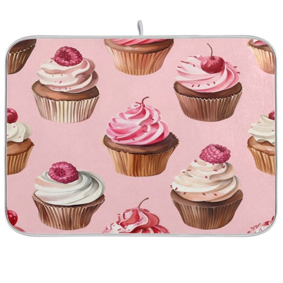 Kitchen Drying Mat 16x18In Drying Dish Mat Dish Drying Mats Kitchen Countertop Multi-Function Drain Drying Mat Kitchen Table Pink Cupcake