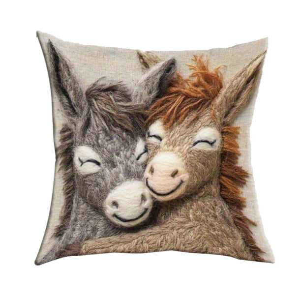 Tirar Almohadas Cubiertas de Cabeza de Caballo Bordado Funda de Almohada, 18 Pulgadas Blancas Cortas de Piel Almohadas Decorativas para la Cama para el Sofá Sala de Estar Decoración Del Hogar
