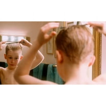 Home Alone Macaulay Culkin combing hair in mirror 24x36 Movie Poster HD Aluminum Wall Art