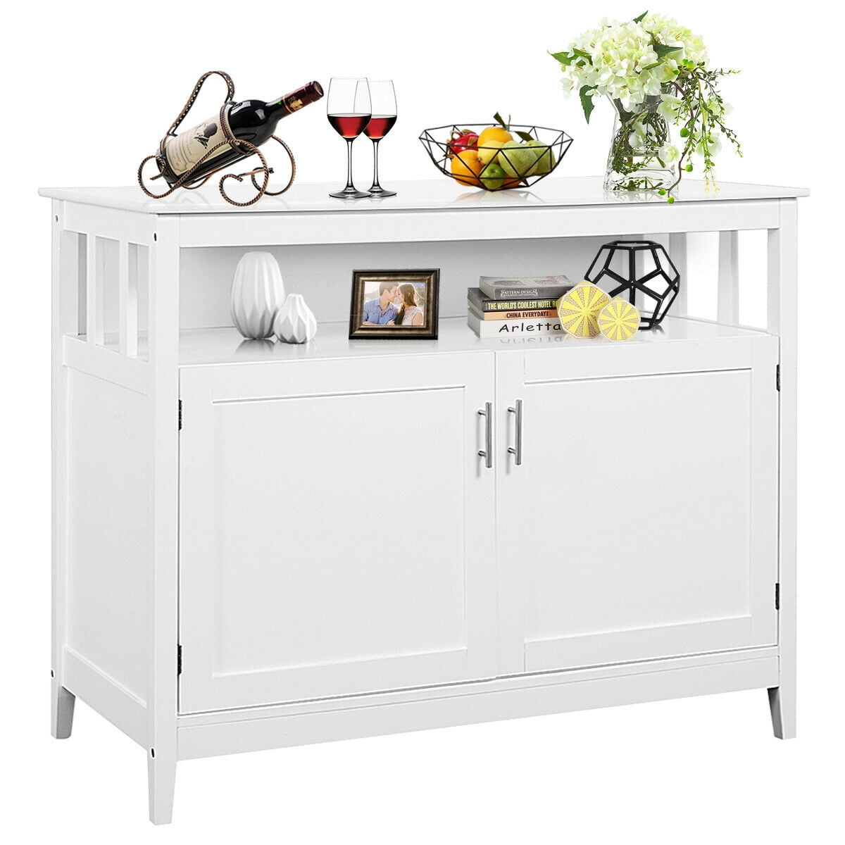 Costway Modern Kitchen Storage Cabinet Buffet Server Table 36 Sideboard Dining Wood White Walmartcom Walmartcom