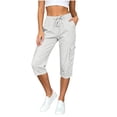 thumbnail image 2 of MHOSTAFH Women's Drawstring Cargo Capris Lightweight Straight Leg Casual Cropped Trousers Hiking Work Summer Capris with Pockets, 2 of 6