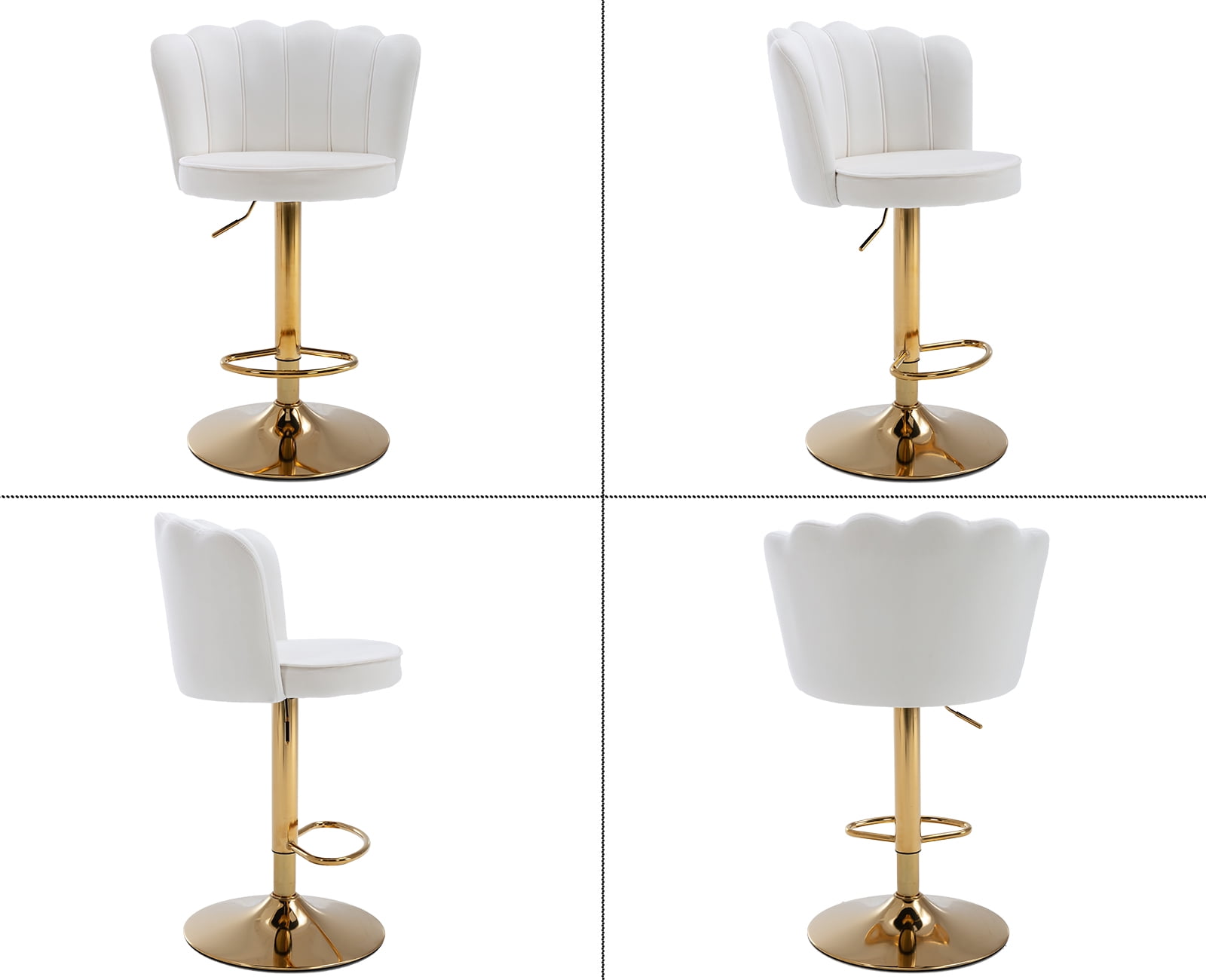 Guyou Swivel Adjustable Bar Stools Set of 2, Velvet Counter Height Barstools with Petal Back and Gold Footrest, Modern Counter Bar Height Stool Chairs for Kitchen Island Bar Cafe, Cream