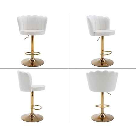 Guyou Swivel Adjustable Bar Stools Set of 2, Velvet Counter Height Barstools with Petal Back and Gold Footrest, Modern Counter Bar Height Stool Chairs for Kitchen Island Bar Cafe, Cream