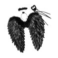 thumbnail image 4 of Alas de ángel con plumas y halo, disfraz de Halloween, alas decorativas Negro 45cmx45cm, 4 of 9