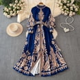 thumbnail image 4 of Vestidos de palacio de manga larga con estampado Vintage, vestido largo con dobladillo grande, vestido de cuello de pie de un solo pecho a la moda, primavera y otoño, 4 of 5