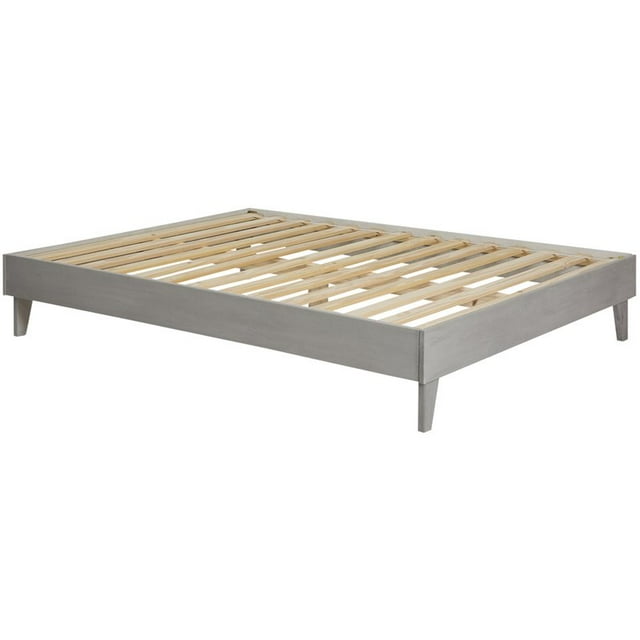 Solid Wood Queen Platform Bed with Sturdy Legs in Gray Brush