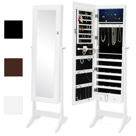 Best Choice Products 6-Tier Full Length Standing Mirrored Lockable Jewelry Storage Organizer Cabinet Armoire with 6 LED Interior Lights, 3 Angle Adjustments, Velvet Lining,