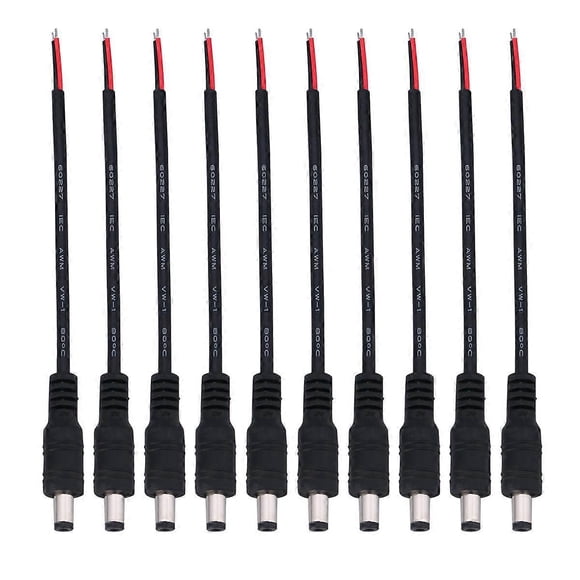 10 PCS 5.5x2.1mm Male Power Connector Plug Cable Jack Adapter for CCTV Camera (Black)