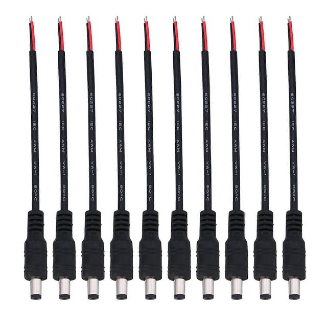 10 PCS 5.5x2.1mm Male Power Connector Plug Cable Jack Adapter for CCTV Camera (Black)