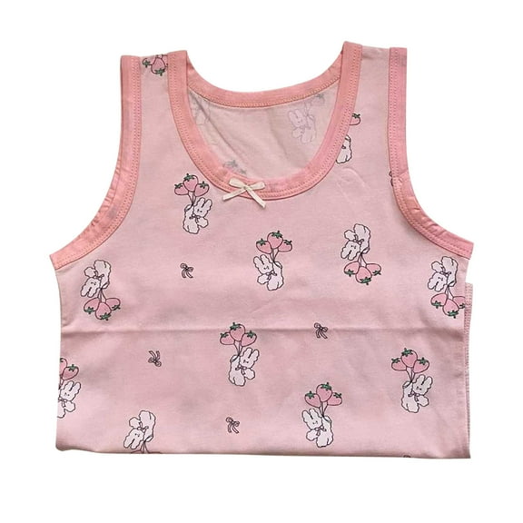 Cethrio Kids Girls Cotton Tank Tops, Crewneck Sleeveless Printed Breathable Summer Undershirts Pink Size 4-5 T
