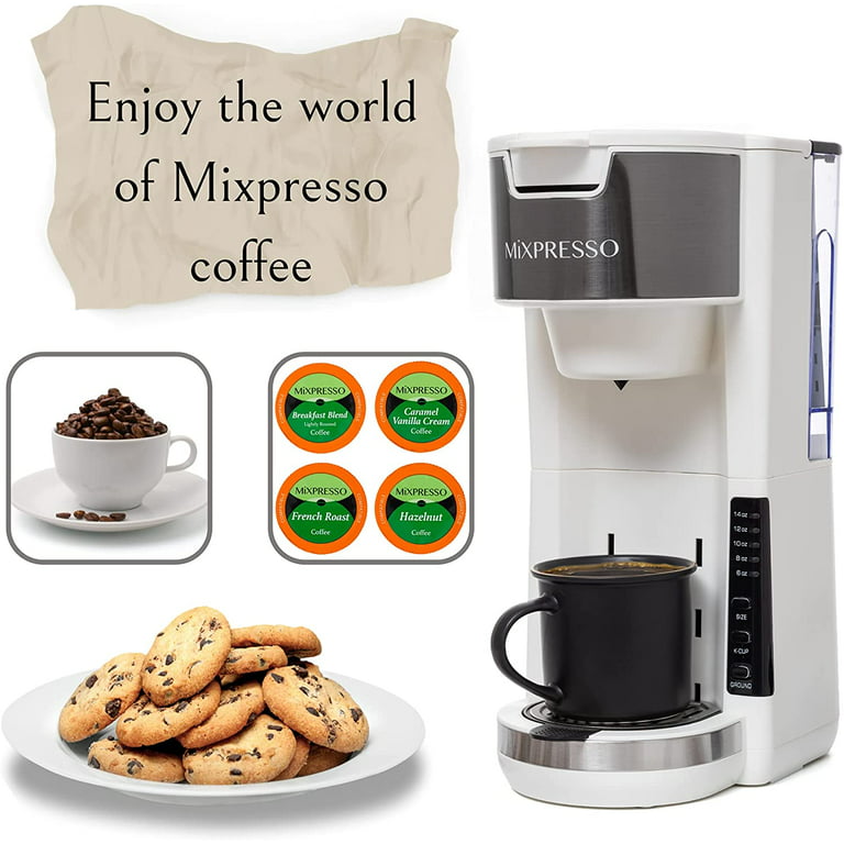 Mixpresso Single Serve 2 in 1 Coffee Brewer K-Cup Pods Compatible & Ground Coffee,Compact Coffee Maker Single Serve with 30 oz Detachable Reservoir, 5
