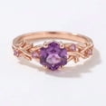 thumbnail image 2 of Vintage Hexagon Cut Amethyst Leaf Band Ring, Dainty Twist Branch Amethyst Promise Ring, Minimalist Purple Amethyst Wedding Ring, Nature Inspired Ring, 2 of 4