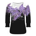 thumbnail image 7 of Summer Tops for Womens 3/4 Length Sleeve Blouses Casual V-Neck T-shirts Cuffs Pleated Sleeve Fashion Printed Tees Shirts Loose Pullover Top, 7 of 7