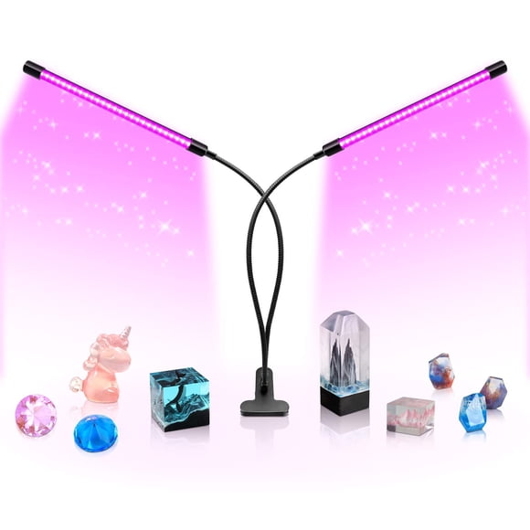 YGS-Tech Lumière Noire LED Double Tête, Luminaire UV 20W avec Pince, Lampe UV Col de Cygne Alimentée par USB pour Fête de Lumière Noire, Éclairage de Scène, Durcissement de Résine, Impression 3D, Brille dans le Noir