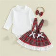 thumbnail image 2 of Odeerbi 0-2 Años Conjunto de Navidad Para Niña Vestido de Algodón de Manga Larga Con Cuello Redondo Y Falda de Tirantes A Cuadros Cinta Para La Cabeza Conjunto de Tres Piezas, 2 of 9