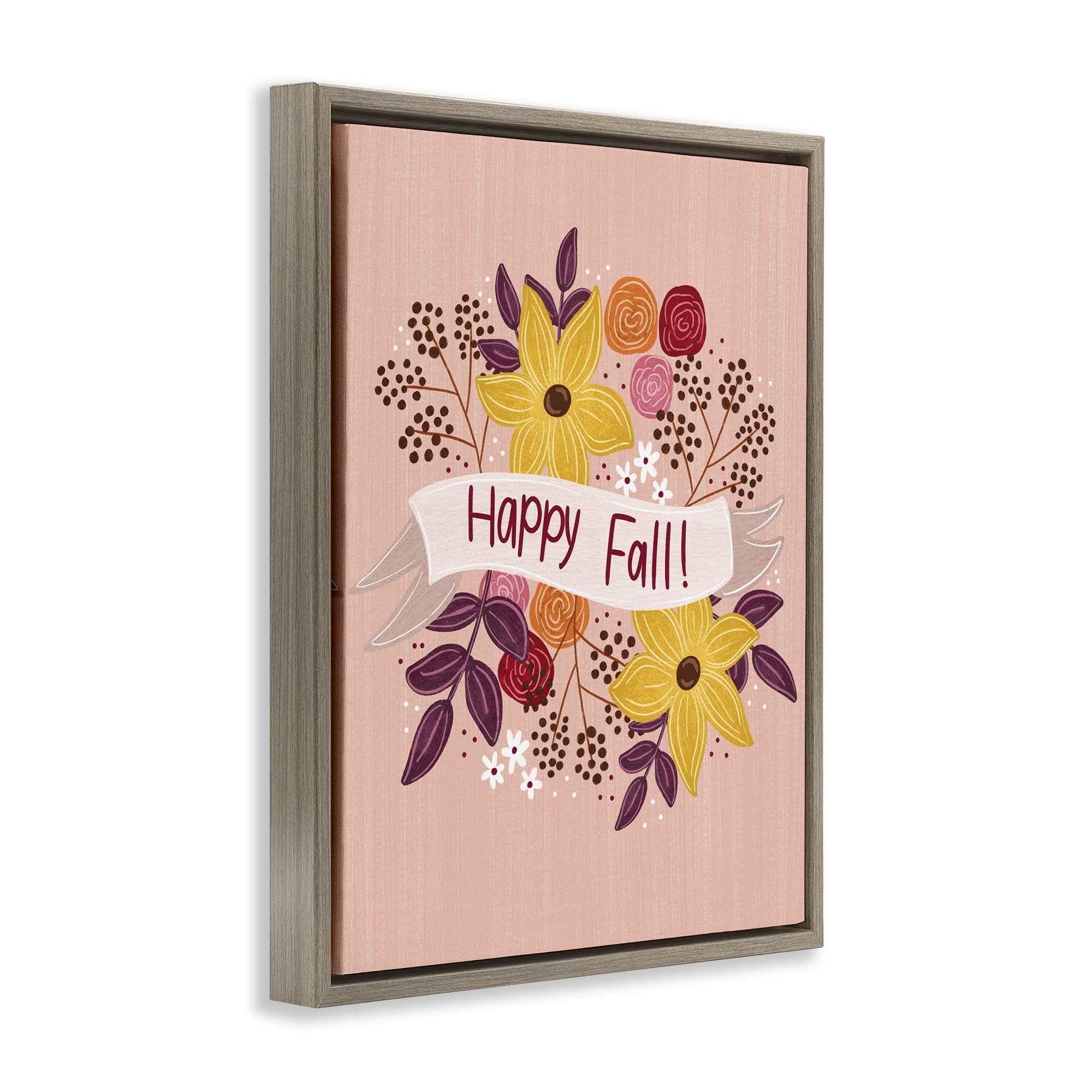 Stupell Industries Celebrate Floral Fall Plants & Flowers Painting Brown Floater Framed Canvas Art Print Wall Art, 17 x 21