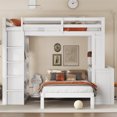 thumbnail image 2 of Full XL/Full over Twin Bunk Bed with Dismountable Lower Bed and Desk, Solid Wood Bunk Beds Frame with Built-in Shelves and Wardrobe, Can be Converted into Loft Bed, White, 2 of 18