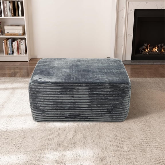 New Grey Plush Ottoman Bench with Storage, 37in Upholstered Footrest for Living Room Bedroom, No Assembly