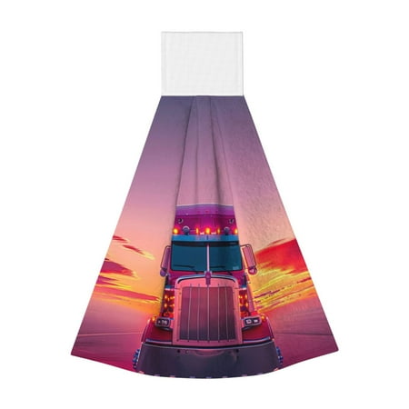 

Lukts Sunset Truck Highway for Coral Fleece Velcro Towel Suitable for Bathroom Kitchen Hanging Absorbent Towel Household Items