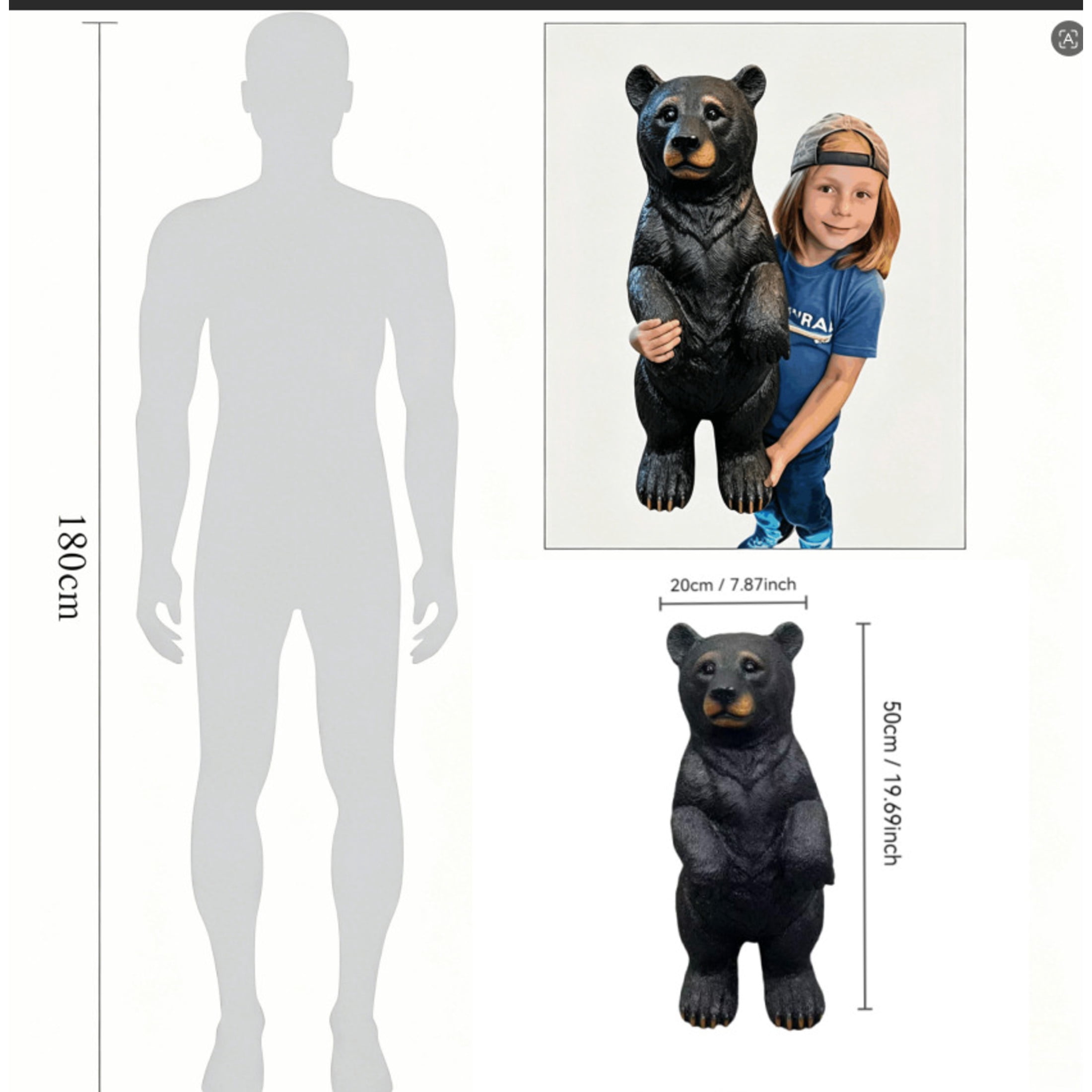 GDF Studio Black Bear Resin Indoor/Outdoor Guardian Statue, Weather-Resistant Decor Figurine for Garden & Courtyard