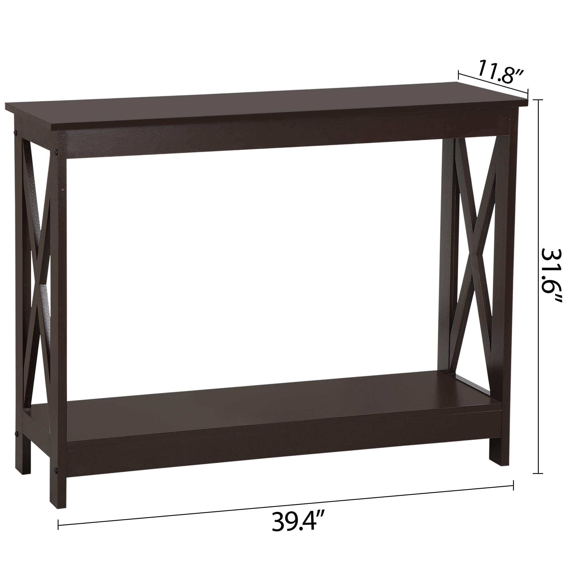 SuperDeal Dark Brown Console Table 2-Tier MDF Entryway Table X-Design Storage Display Shelf Indoor