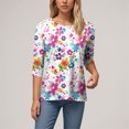 thumbnail image 5 of Womens 2025 Fall 3/4 Sleeve Crew Neck Blouse Fashion Print Casual Loose Fit Shirt Top, 5 of 6