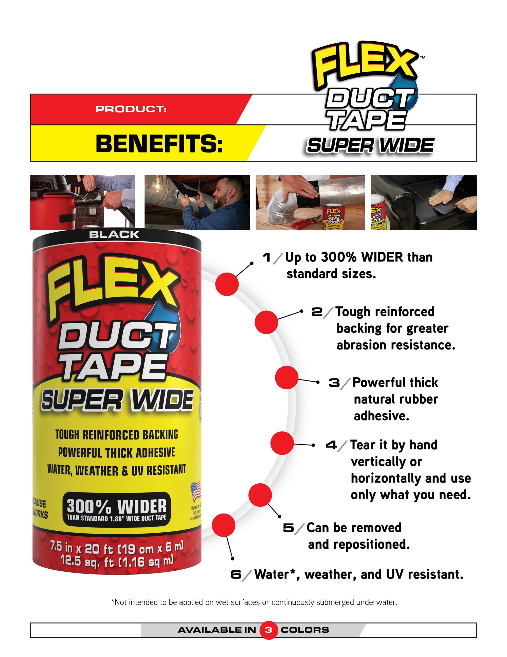 (2 pack) Flex Duct Tape Powerful Thick Weatherproof Adhesive and UV Resistant, 7.5" x 20 feet, White