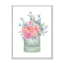 Designart 'Pink Roses With Gift Box' Farmhouse Framed Canvas Wall Art Print