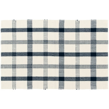 Mainstays Blue Plaid Outdoor Layering Rug, 24"x36"