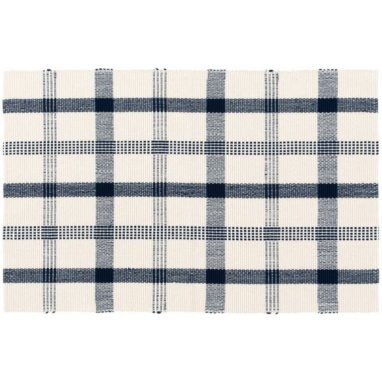 Mainstays Blue Plaid Outdoor Layering Rug, 24" x 36" photo 1