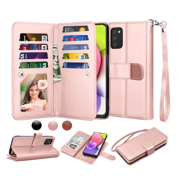 6.5" Galaxy A03S 5G Wallet Case, Samsung Galaxy A03S 5G 2021 PU Leather Case, Njjex Luxury PU Leather 9 Card Slots Holder Carrying Folio Flip Cover Kickstand & Hand Strap