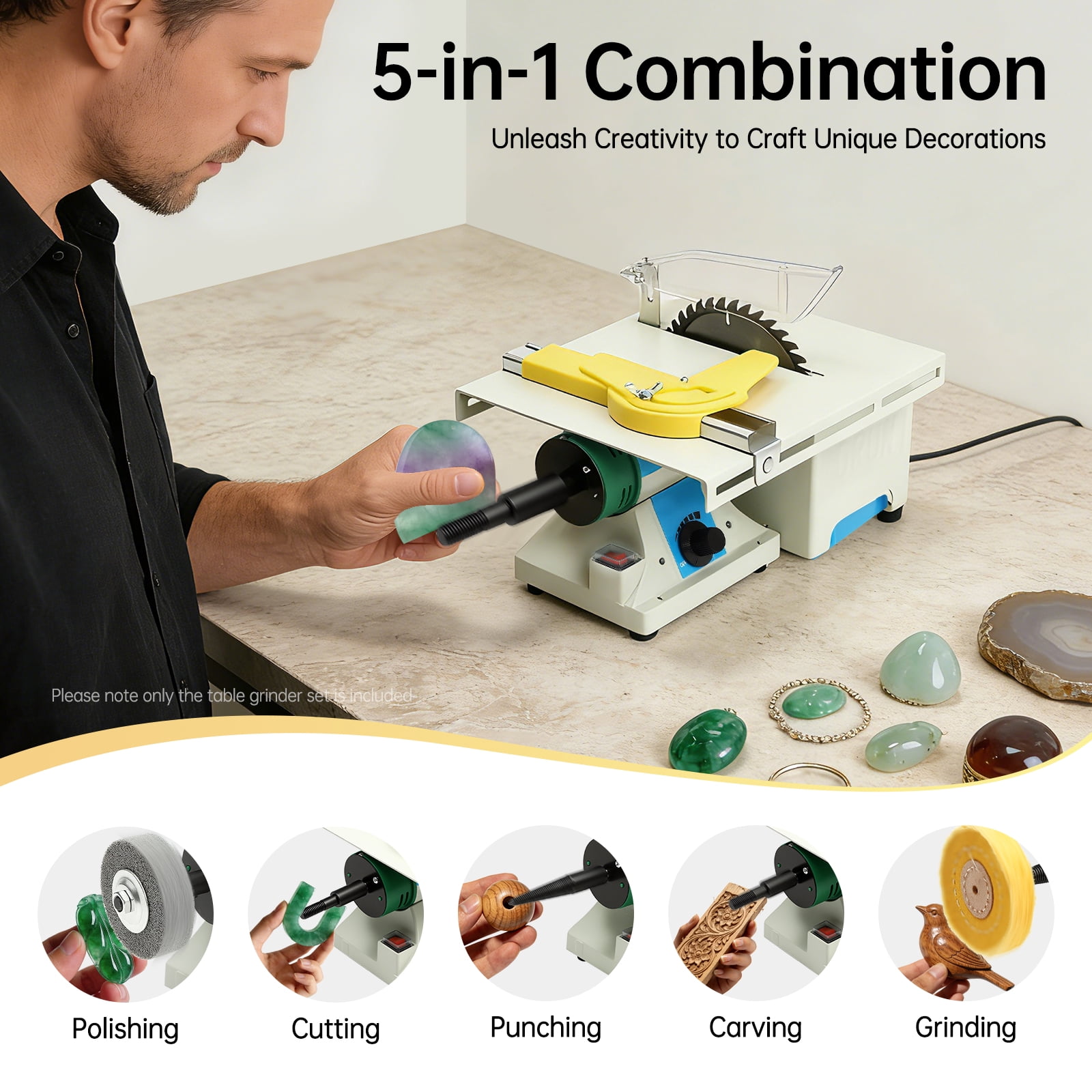 ChicHomey 750W Bench Grinder & Buffer Polisher,5-in-1 Combo with Flexible Shaft, Adjustable Speed Table Grinder for Polishing, Cutting, Grinding