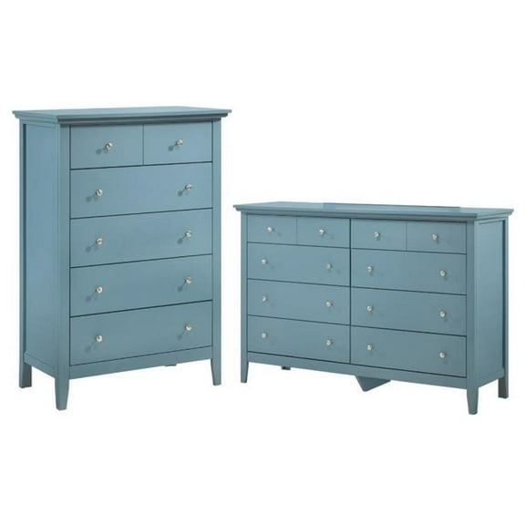 Home Square 2-Piece Set with 8-Drawer Dresser and 5-Drawer Chest in Teal