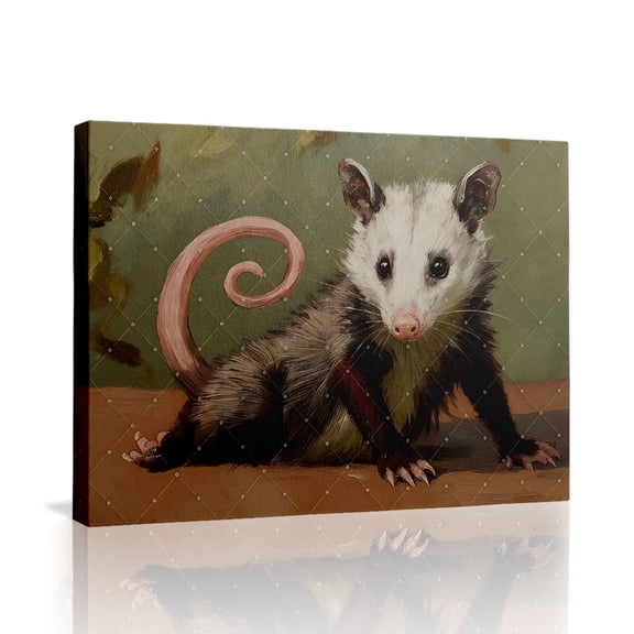 Vintage Opossum Portrait Canvas Wall Art (Quirky Pet Tone) Ready to Hang for Living Room