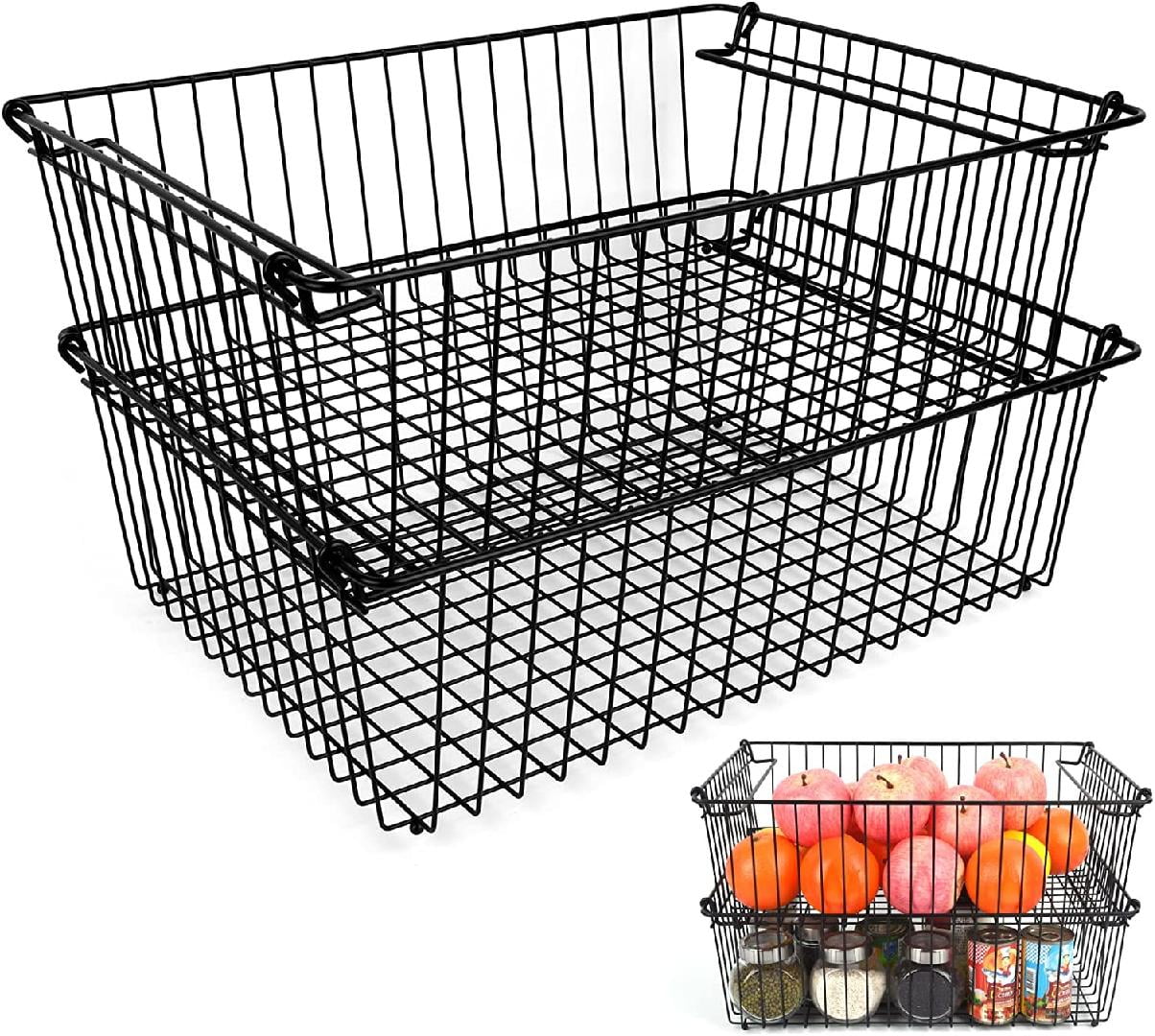 Set of 2 Stackable XXL Wire Baskets For Pantry Storage and Organization