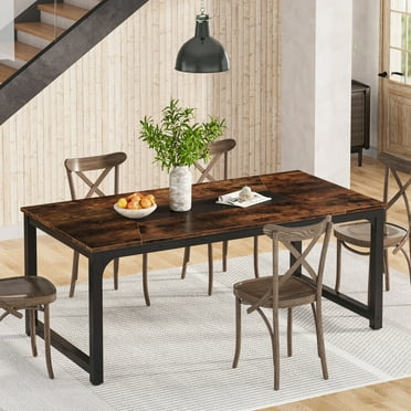 YZYS0033 71" Dining Table, Industrial Kitchen Table for 6-8 Person, Rustic Brown - 70.9" L x 35.4" W x 30.3" H