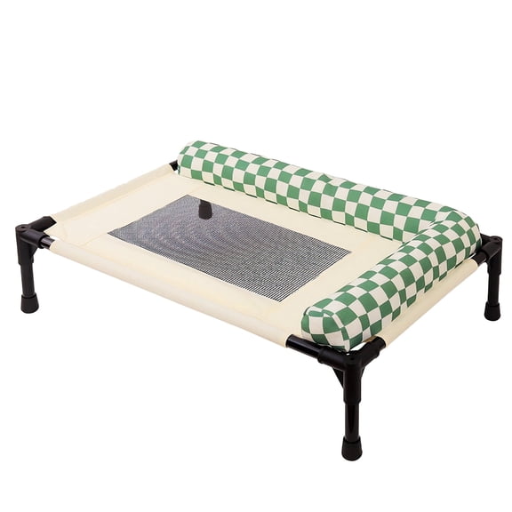 Kwa Heri Breathable Elevated Dog Bed with Bolster Pillow, Raised Mesh Cooling Pet Cot, Sturdy Iron Frame Moisture Proof Dog Bed for Medium Large Dogs, Indoor Outdoor