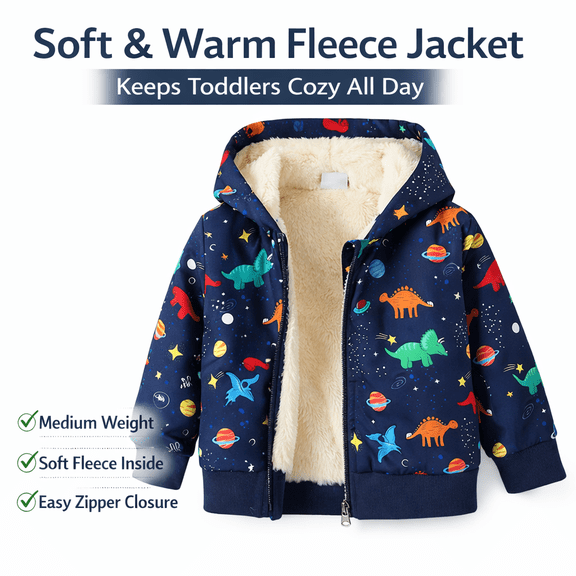 Obersheen Baby Boys Jacket Cartoon Dinosaur Hooded Outerwear Hooded Zipper Long Sleeve Medium Weight Toddler Fall Winter Warm Clothes