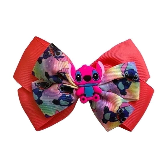 SE Cute Disney Stitch Hair Bows For Girls - One Large Printed Hair Bow Featuring your Favorite Stitch Characters - Alligator Clip - Birthday Gift for Girls Ages 3 